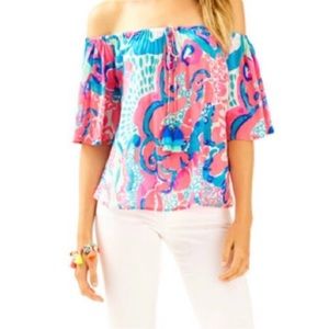 Lilly Pulitzer Sain Off the Shoulder Top Sz L EUC